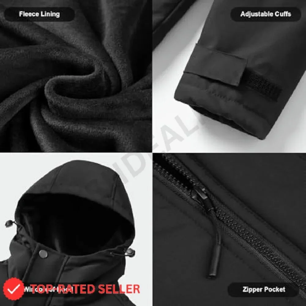 Heated Jacket with Battery Fleece Lining Waterproof Windproof Skiing Outdoor